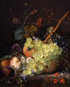 Jan van Huijsum of grapes and a peach on a table top oil painting